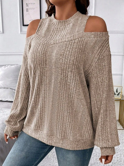 Damen Oversized Strickpullover mit Schulterauschnitten und Rippstruktur Fudus