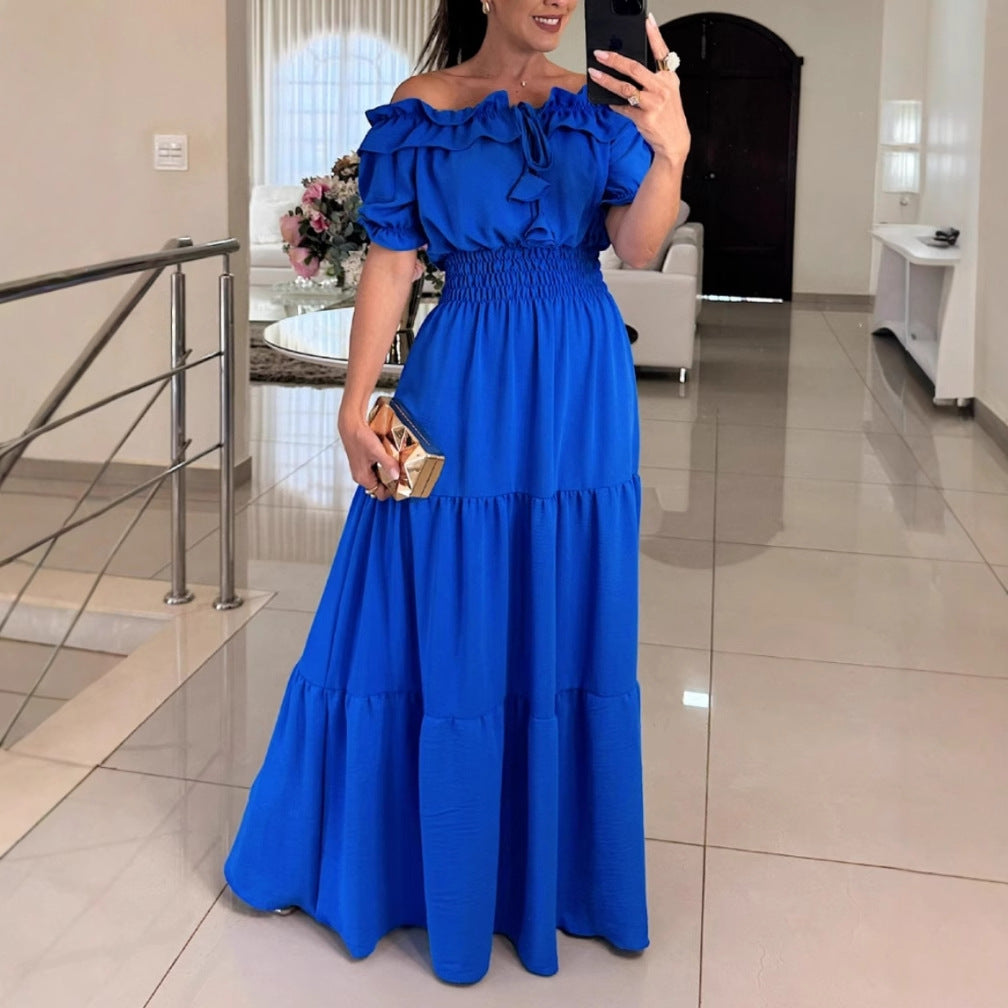 Damen Maxikleid mit Off-Shoulder Design und Volantdetails Fudus