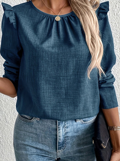 Damen Blusenshirt mit dekorativen Rüschendetails und Knopfleiste Fudus