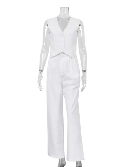 Elegantes Damen Zweiteiler Set Business Casual Ärmellos mit Weitem Bein