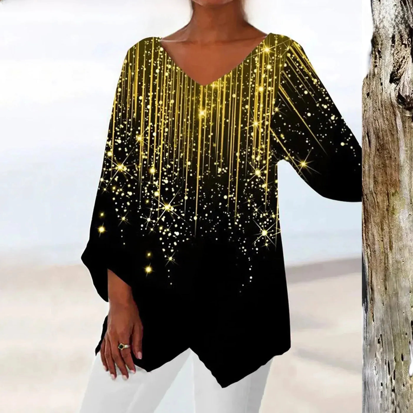 Vintage V-Ausschnitt Damen Bluse