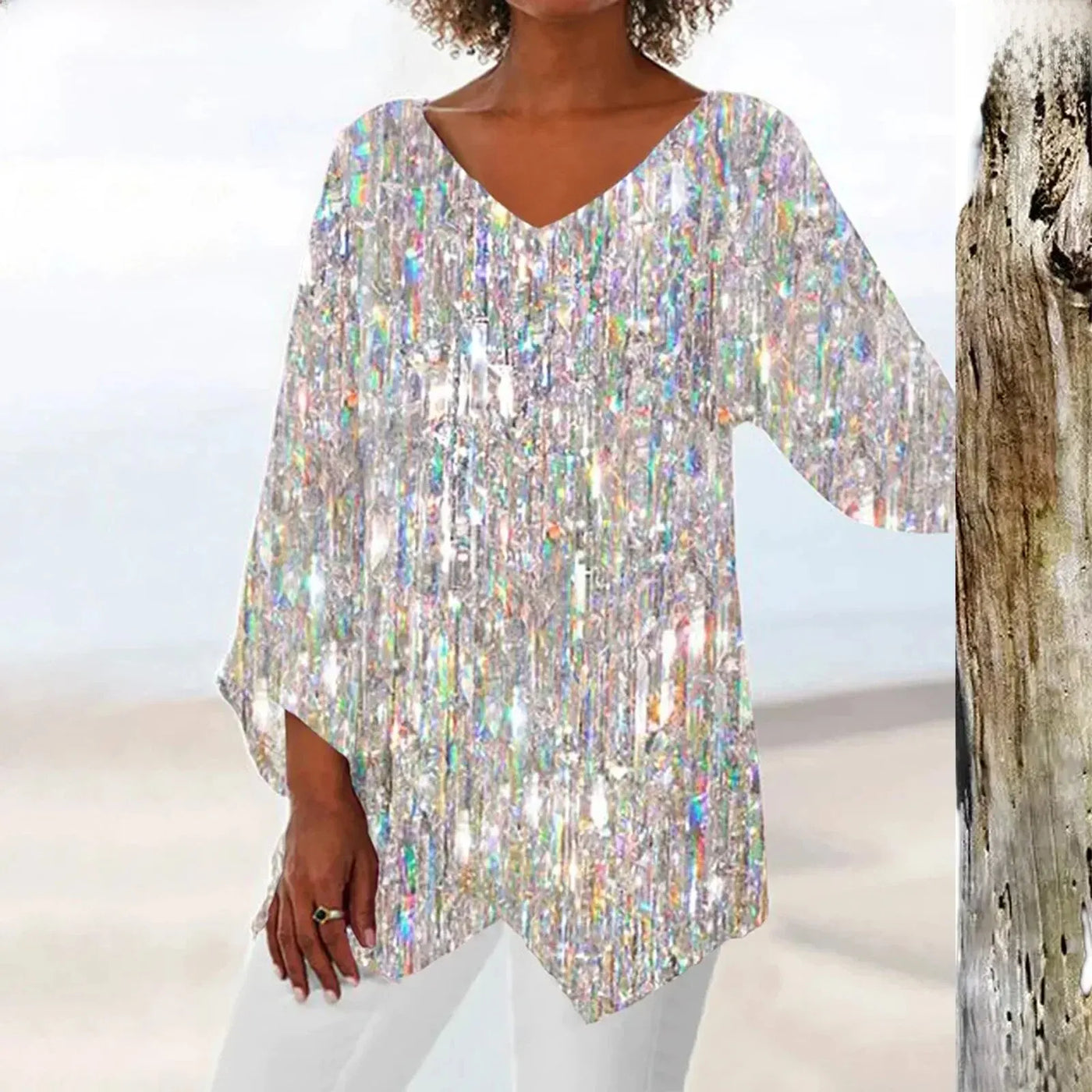 Vintage V-Ausschnitt Damen Bluse