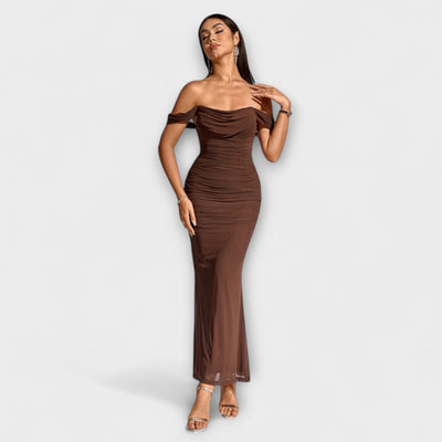 Ione - Off-Shoulder Raffung Bodycon Kleid
