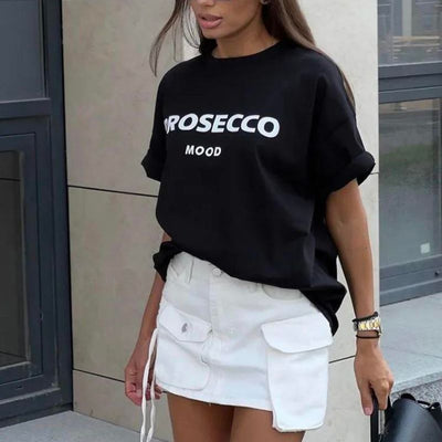 Poppy | Modisches Prosecco Print Oversized T Shirt