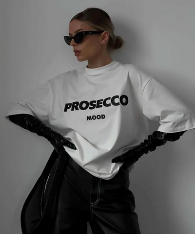 Poppy | Modisches Prosecco Print Oversized T Shirt