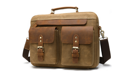 Hulls™ Herren Schultertasche – Vintage Umhängetasche Aus Gewebtem Canvas & Leder, 12L