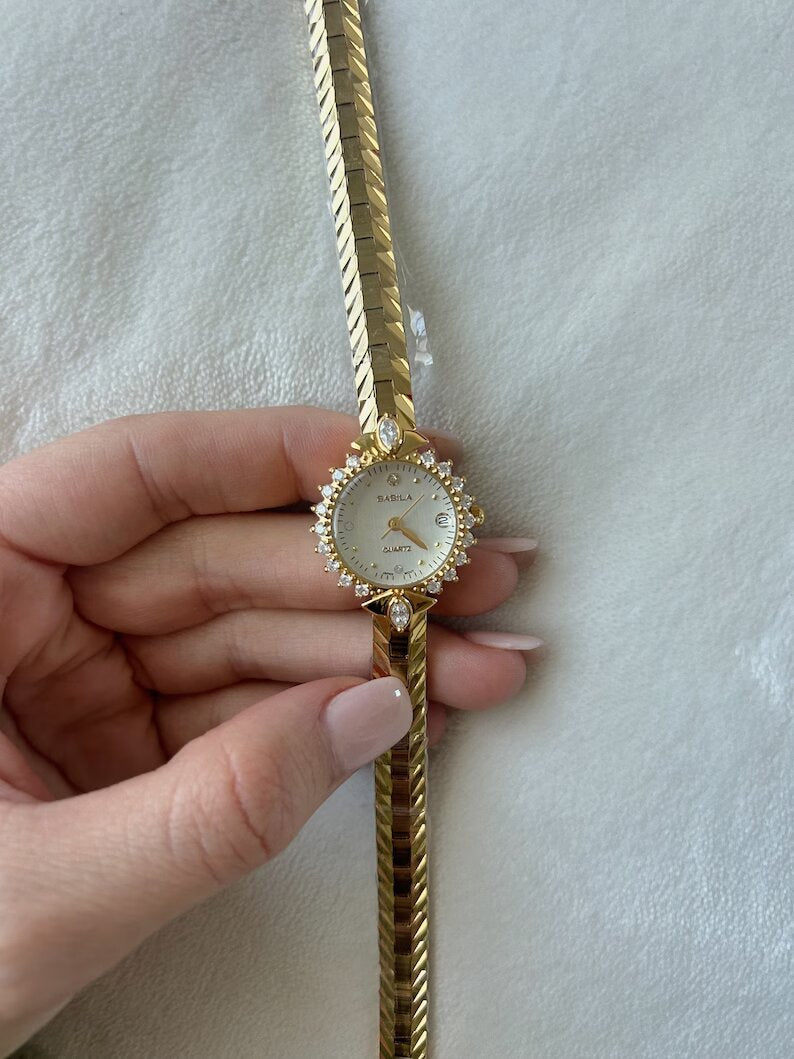 Vintage Messing Runde Damen Armbanduhr