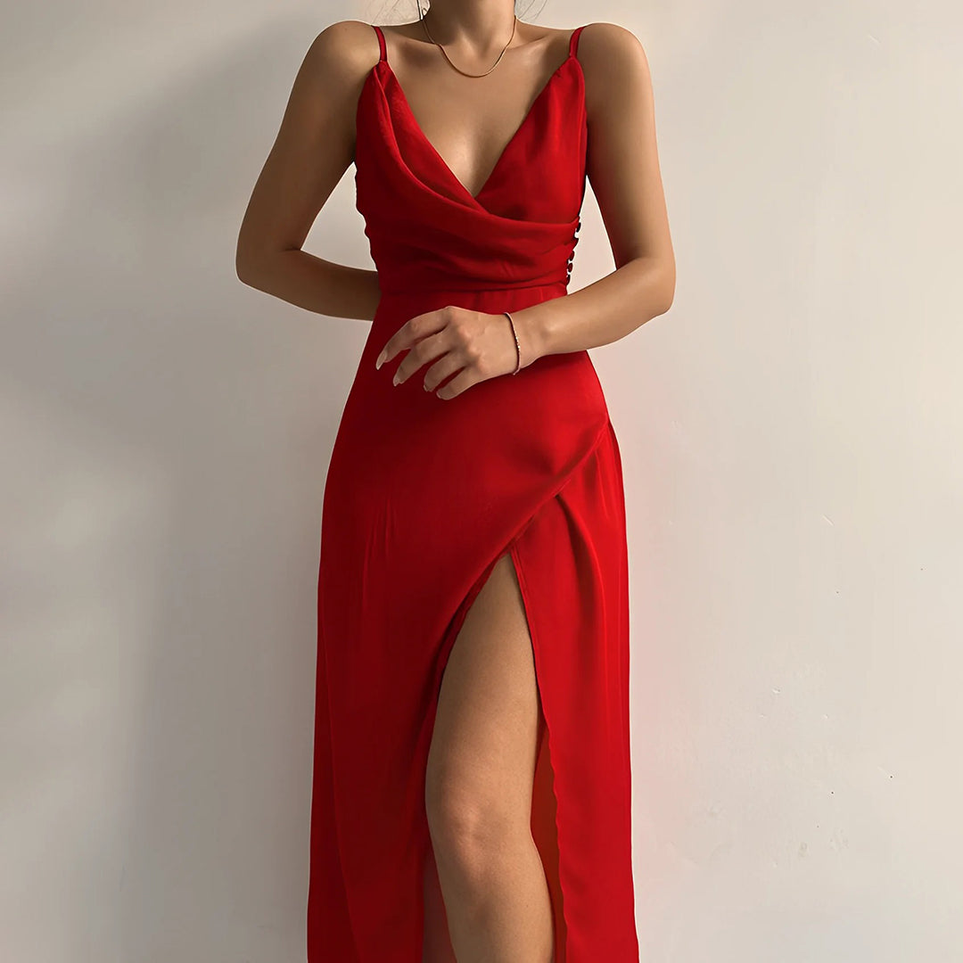 Elegantes Damen-Abendkleid mit V-Ausschnitt & hohem Schlitz