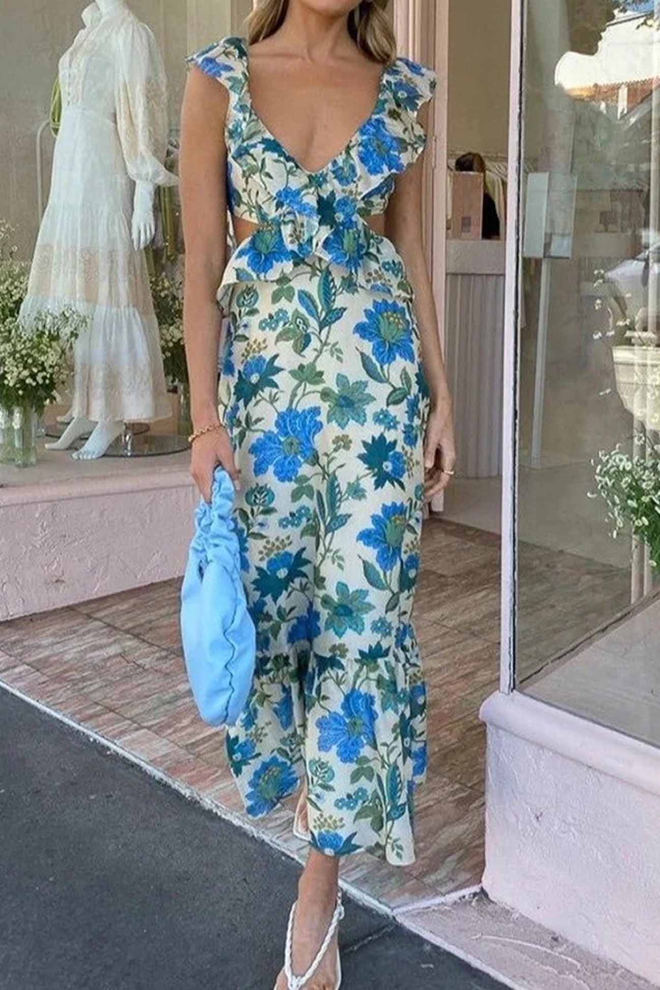 Ariella Floral Ruffle Dress – Zarte Blumenmuster, Verspielte Rüschendetails, Bequemer Stoff