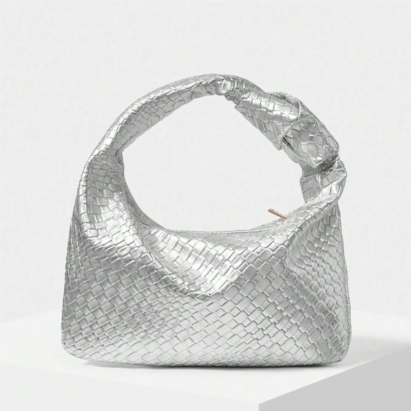 Hochwertige Silberne Damenhandtasche mit Knotendekoration - Perfekt für Einkaufen, Dates und Hochzeiten