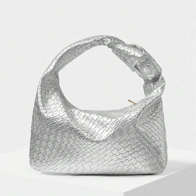 Hochwertige Silberne Damenhandtasche mit Knotendekoration - Perfekt für Einkaufen, Dates und Hochzeiten