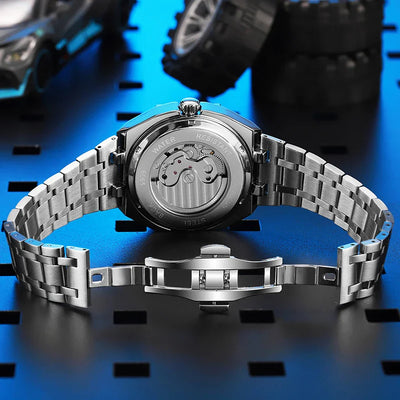 DULUNWE Luxus Automatische Herrenuhr Mit Tourbillon, Transparent, Mechanisch, Luminous, Wasserdicht