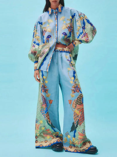 Joline- Modisches Set mit bedruckten Blasenärmeln