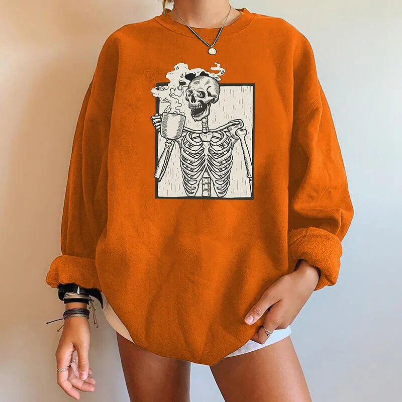 Übergroßes Sweatshirt mit Skelett-Grafik für Damen