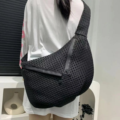 Damen Oversized Sport-Brusttasche Mesh, Große Kapazität Umhängetasche für Aktive