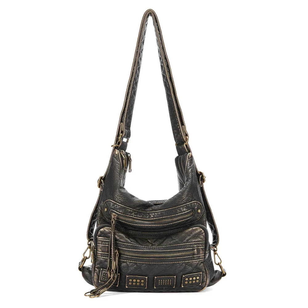 Designer Y2K Damen Schultertasche Motorrad Handtasche Multifunktionale Bronze PU Leder Tote