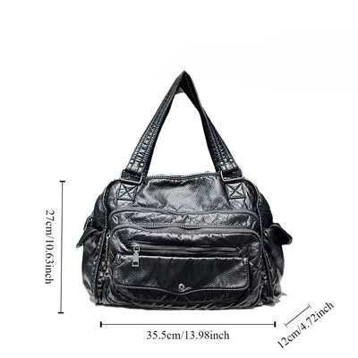 Damen Vintage Tote Bag aus Veganem Leder, Y2K Stil, Große Kapazität, Schulter- und Crossbody-Design