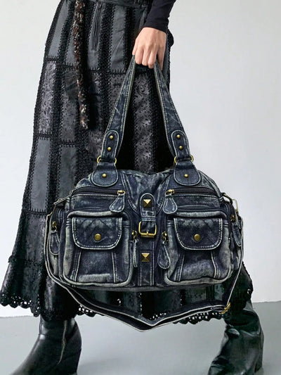 Damen Y2K Retro Mehrfach-Taschen Handtasche - Große Kapazität, Distressed Schultertasche