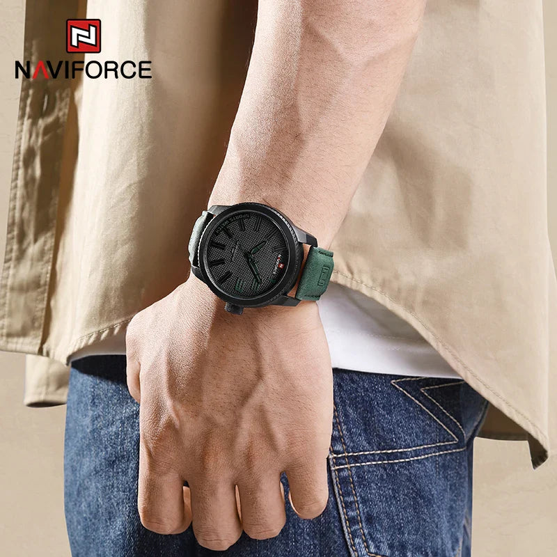 NAVIFORCE Herren Armbanduhr Militär Sportlich Stoßfest Wasserdicht Leder Uhr Casual Fashion