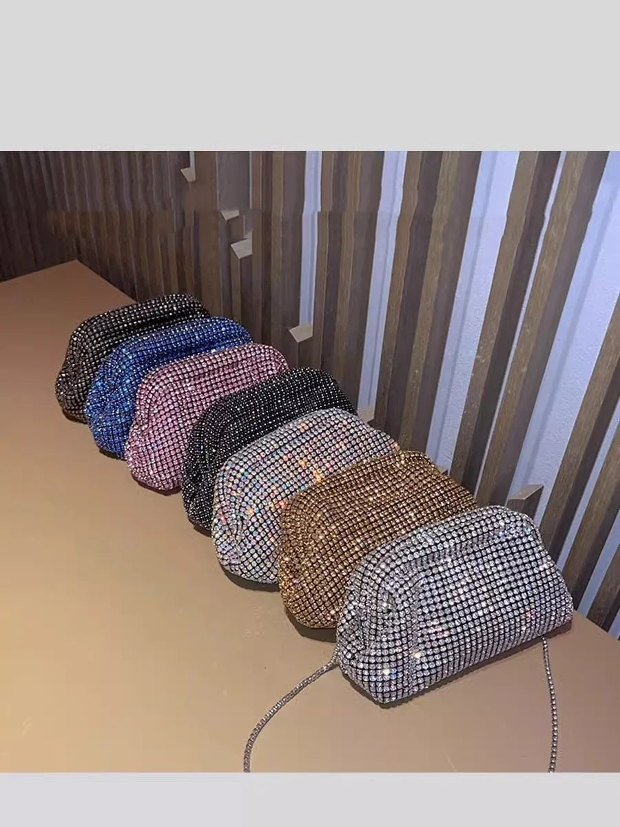 Fadenburg Luxus Glitter Cloud Bag Damen Handtasche mit Kristallen und Strass für Abendveranstaltungen