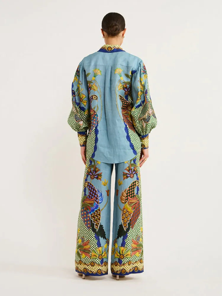 Joline- Modisches Set mit bedruckten Blasenärmeln