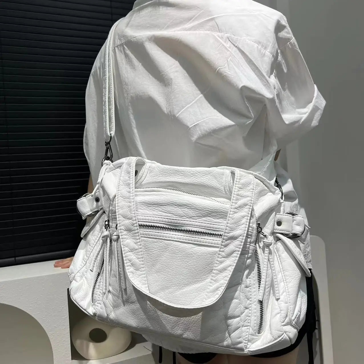 Damen Y2K Motorrad Umhängetasche Mit Großer Kapazität Und Mehrfach-Reißverschlüssen