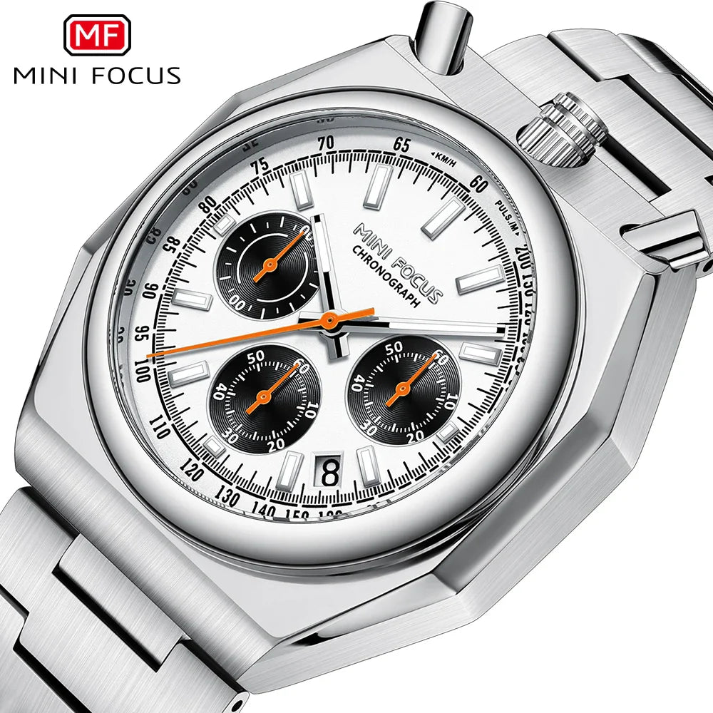 MINI FOCUS Herren Armbanduhr, Multifunktional, Luminous, Edelstahl, Kalender, Luxus, Bull Head Design