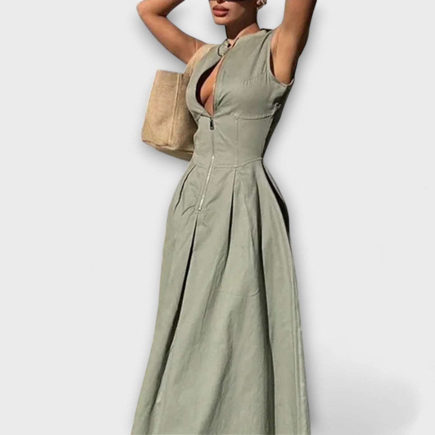 Ärmelloses Plissee Bodycon Midi Kleid