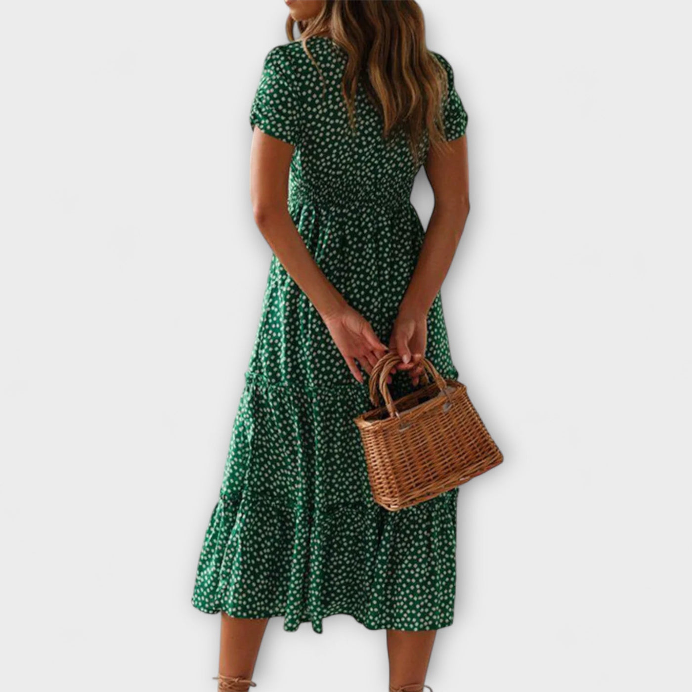 Vintage Blumenmuster Puffärmel Maxikleid