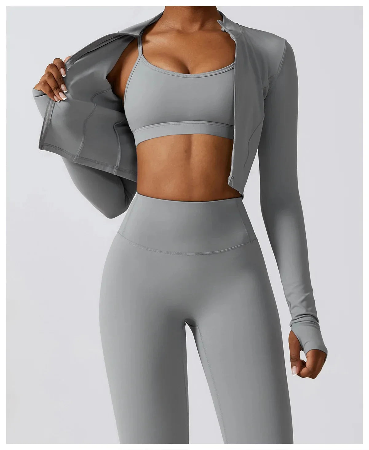 Nahtlose Fitness-Leggings Mit Crop Top Mit Langen Ärmeln & Yoga-BH Für Aktive Frauen