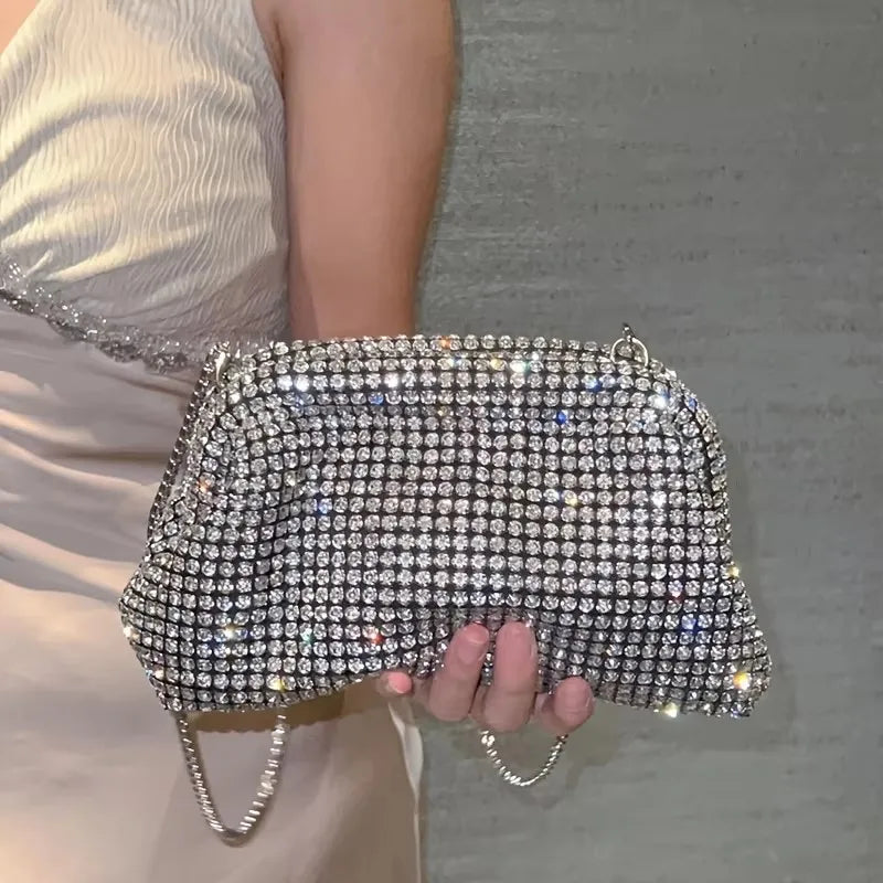 Fadenburg Luxus Glitter Cloud Bag Damen Handtasche mit Kristallen und Strass für Abendveranstaltungen