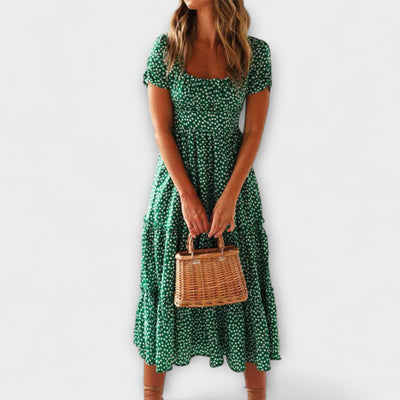 Retro Floral Puff Sleeve Maxi Dress