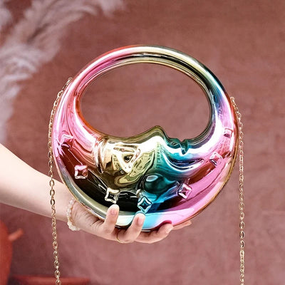 2025 Modische Acryl Damen Handtasche Mondform Abendtasche mit Hartschale in Gold und Silber
