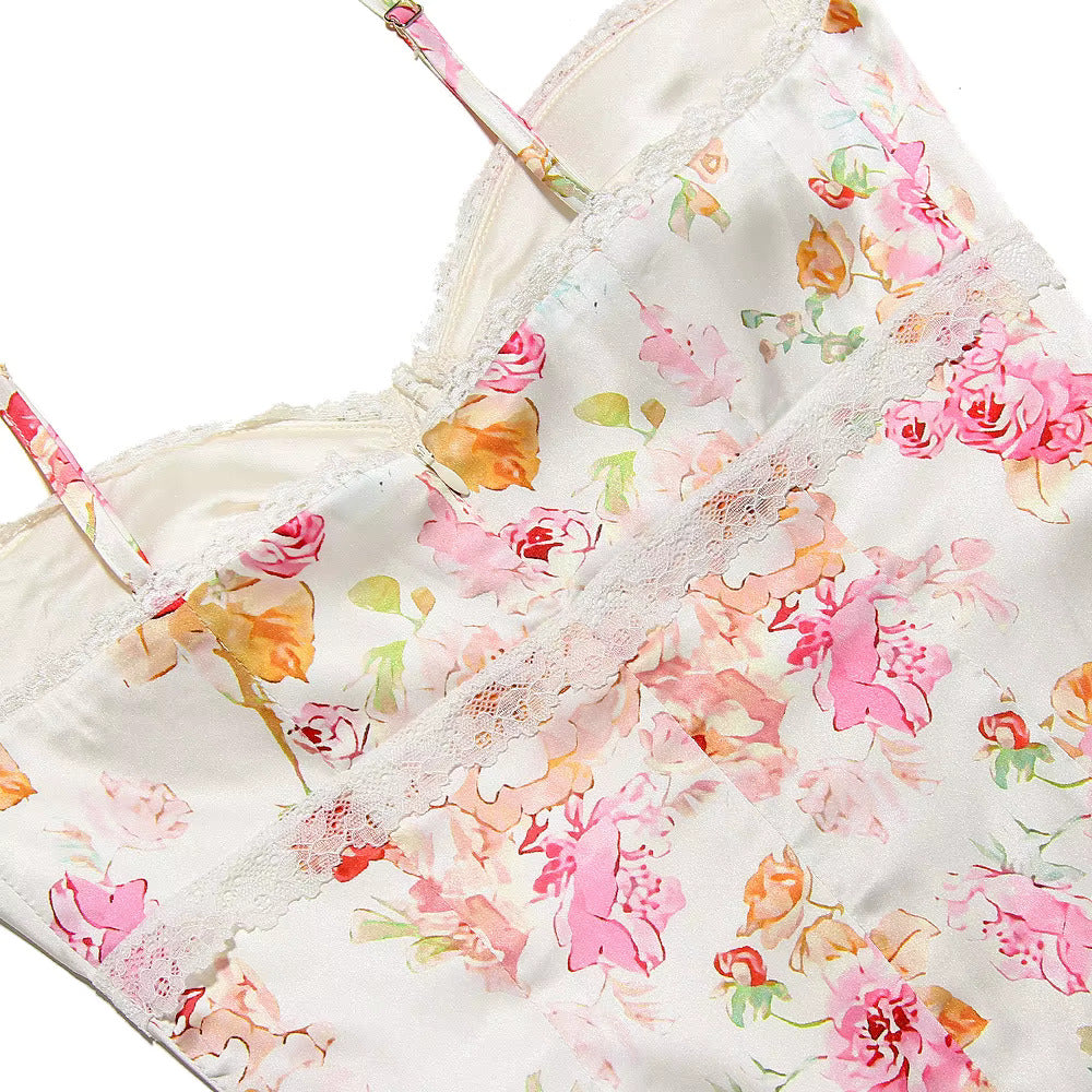 Lucy | Elegante Floral Satin Maxi Kleid mit Herzausschnitt und Figurbetonender Passform