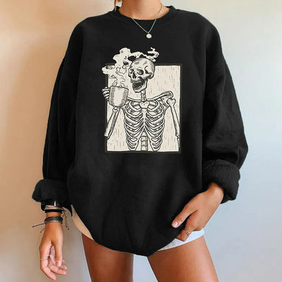 Übergroßes Sweatshirt mit Skelett-Grafik für Damen