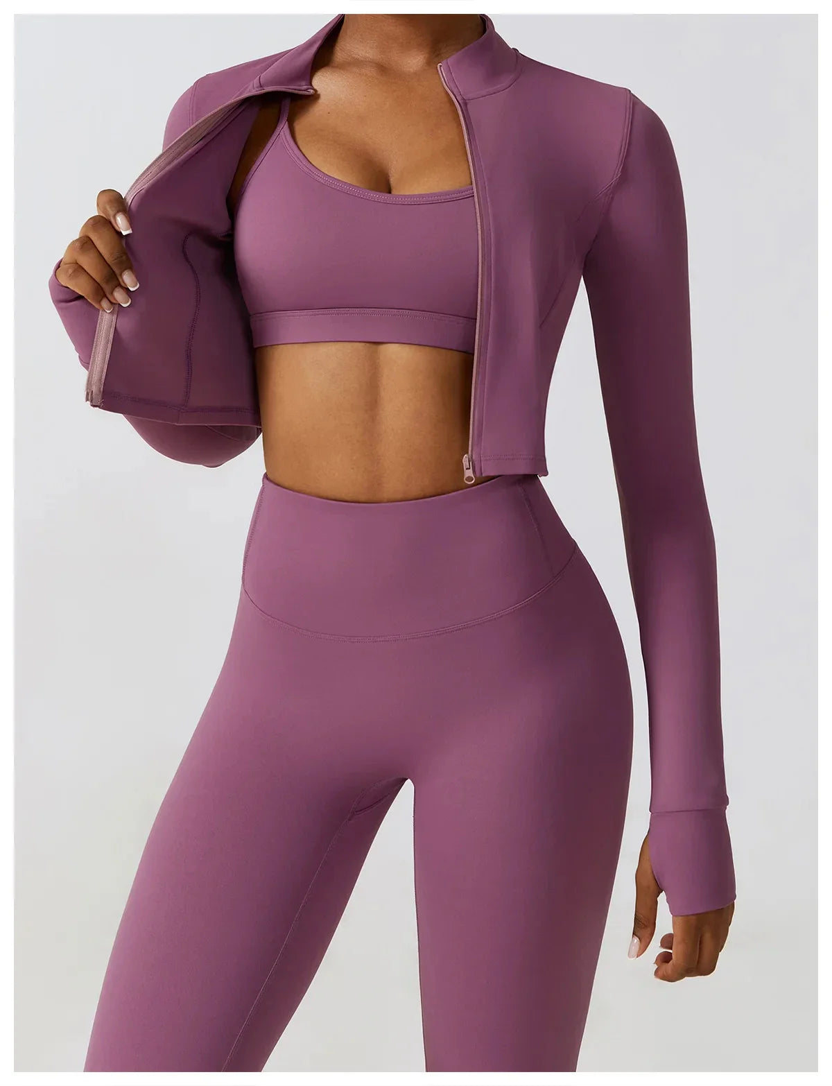 Nahtlose Fitness-Leggings Mit Crop Top Mit Langen Ärmeln & Yoga-BH Für Aktive Frauen