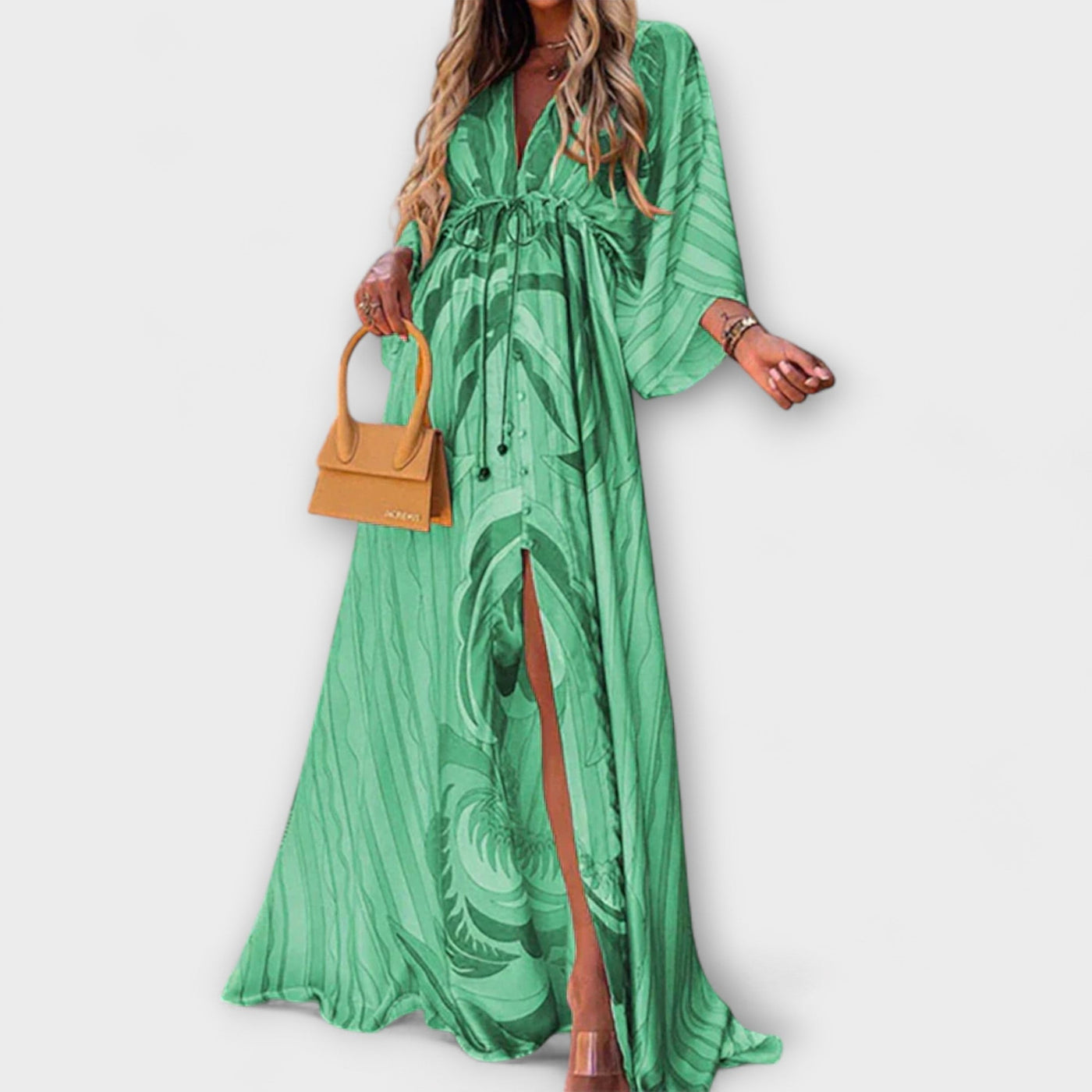 Aurina – Fließendes Maxikleid mit künstlerischem Print