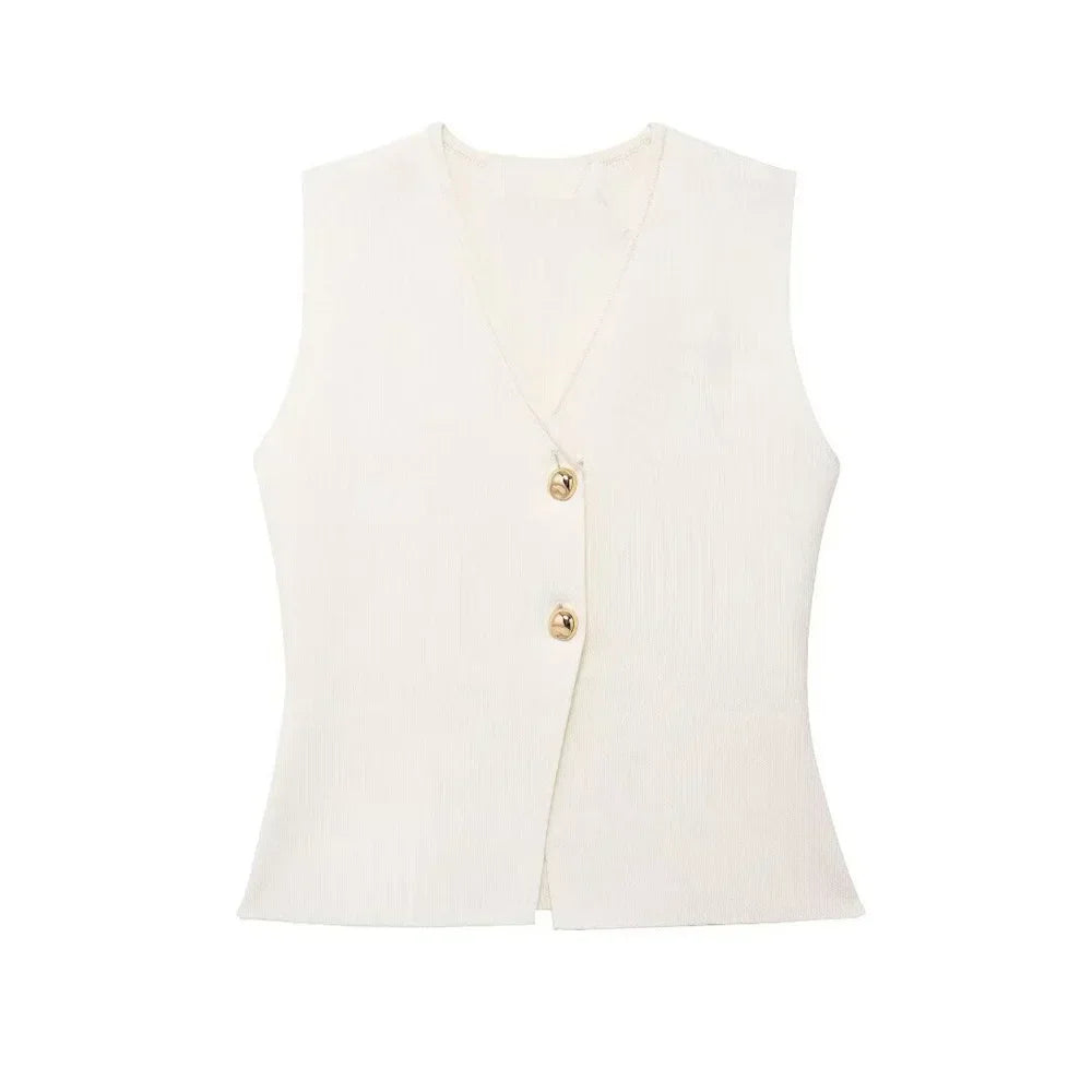 Gilet Top mit V‑Ausschnitt – weiches Stretch, Stockholm‑Chic