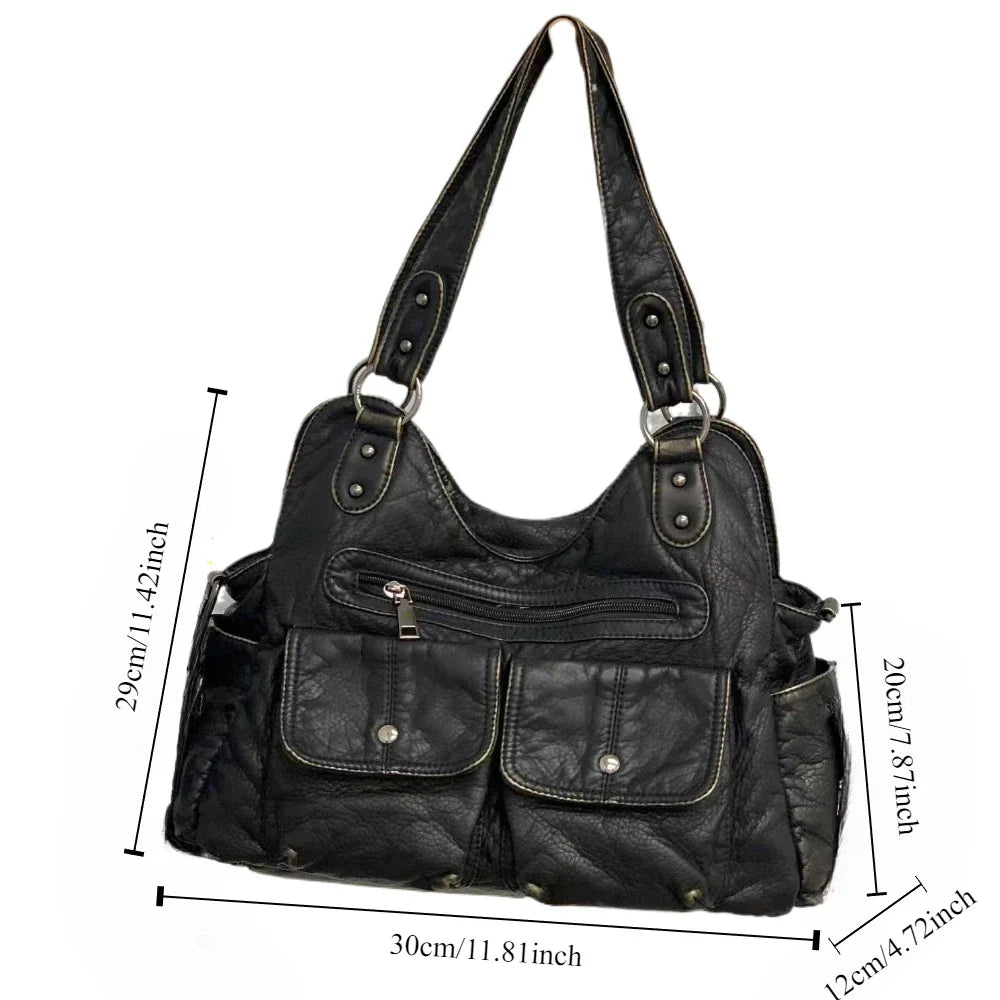 Damen Retro Mehrfach-Tote-Bag Y2K Punk Motorrad Handtasche Schulter- und Umhängetasche