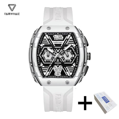 Herren Luxus Tonneau Uhr 2025 von Fairwhal - Gelbes Silikonarmband, Wasserfest, Quarz