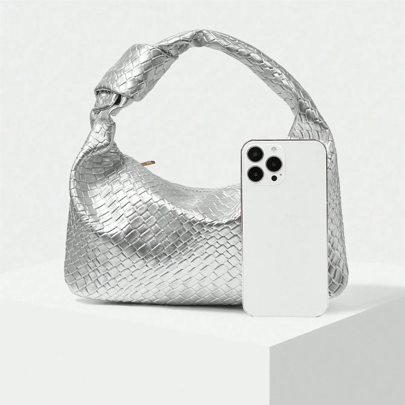 Hochwertige Silberne Damenhandtasche mit Knotendekoration - Perfekt für Einkaufen, Dates und Hochzeiten