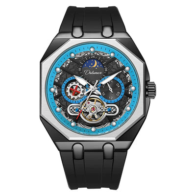 DULUNWE Luxus Automatische Herrenuhr Mit Tourbillon, Transparent, Mechanisch, Luminous, Wasserdicht