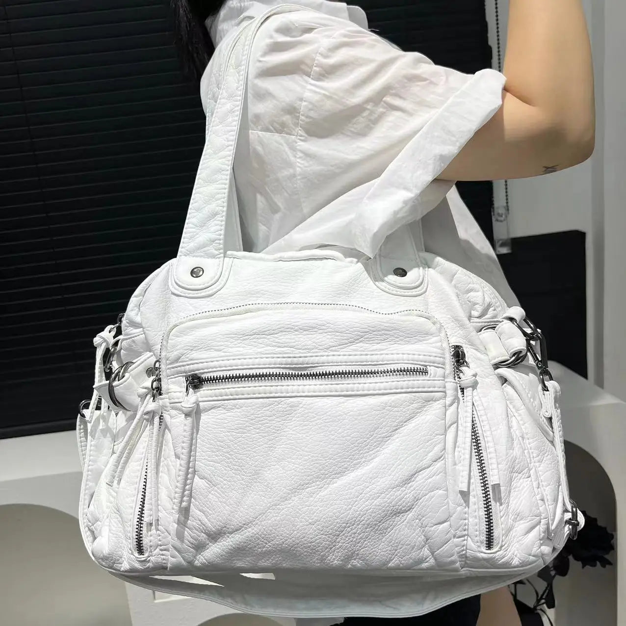 Damen Y2K Motorrad Umhängetasche Mit Großer Kapazität Und Mehrfach-Reißverschlüssen