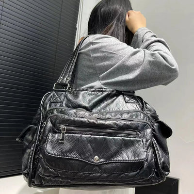 Damen Vintage Tote Bag aus Veganem Leder, Y2K Stil, Große Kapazität, Schulter- und Crossbody-Design