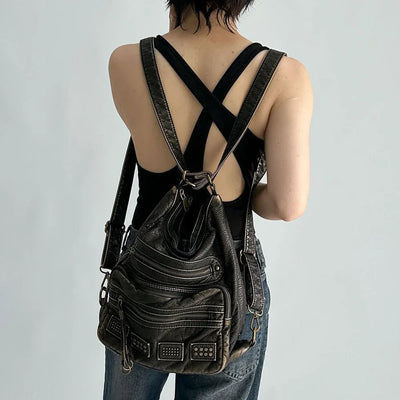 Designer Y2K Damen Schultertasche Motorrad Handtasche Multifunktionale Bronze PU Leder Tote