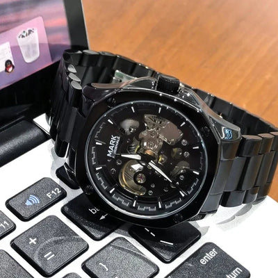 Mark Fairwhale Automatik Uhr für Herren, Edelstahl, Lumineszente Skeleton, Wasserdicht, Businessstyle