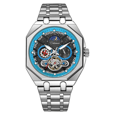 DULUNWE Luxus Automatische Herrenuhr Mit Tourbillon, Transparent, Mechanisch, Luminous, Wasserdicht