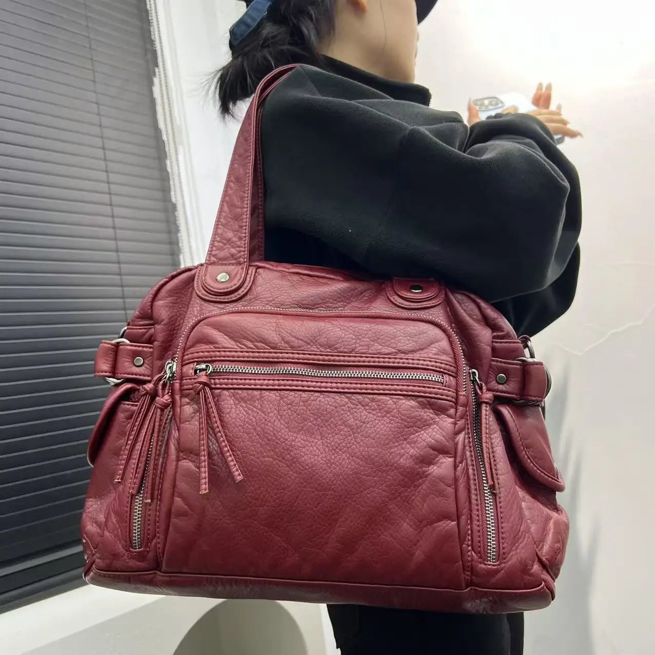 Damen Y2K Vintage Tote Bag Mit Großer Kapazität Und Vielseitigen Taschen, Retro Schultertasche