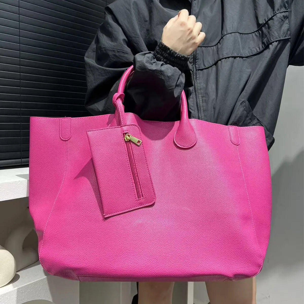 Damen Modische Vegane Leder Oversized Handtasche – Großes Volumen, Vielseitige Einkaufstasche