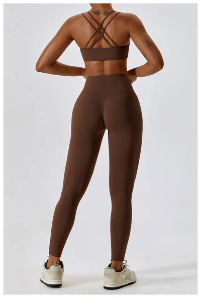 Elegantes 2-teiliges Damen Yoga Outfit mit Hoher Taille Leggings und Oberteil für Sport